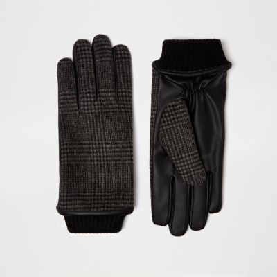 Grey check gloves